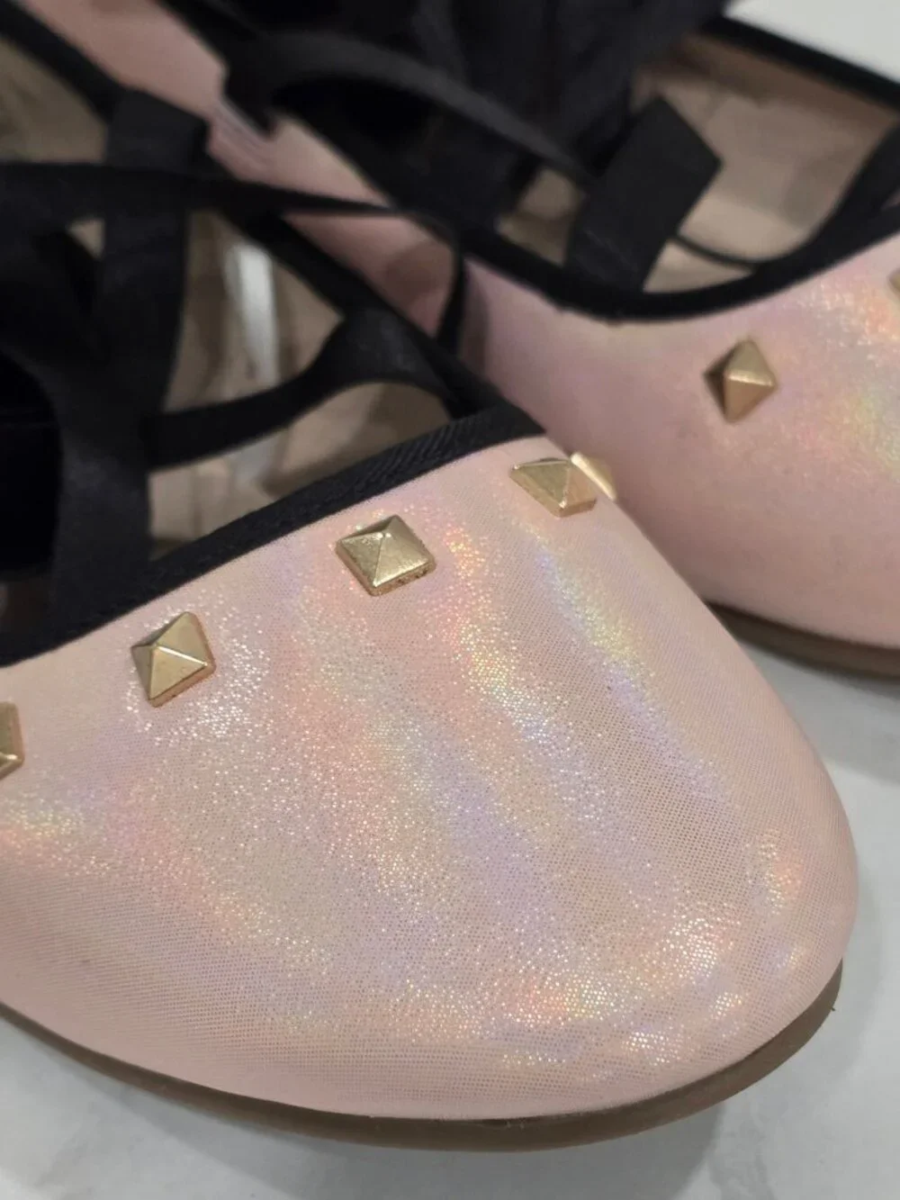 The Children’s Place ✦ Metallic Rose Ballet Flats ✦ Gold Studs Wraparound Ribbon
